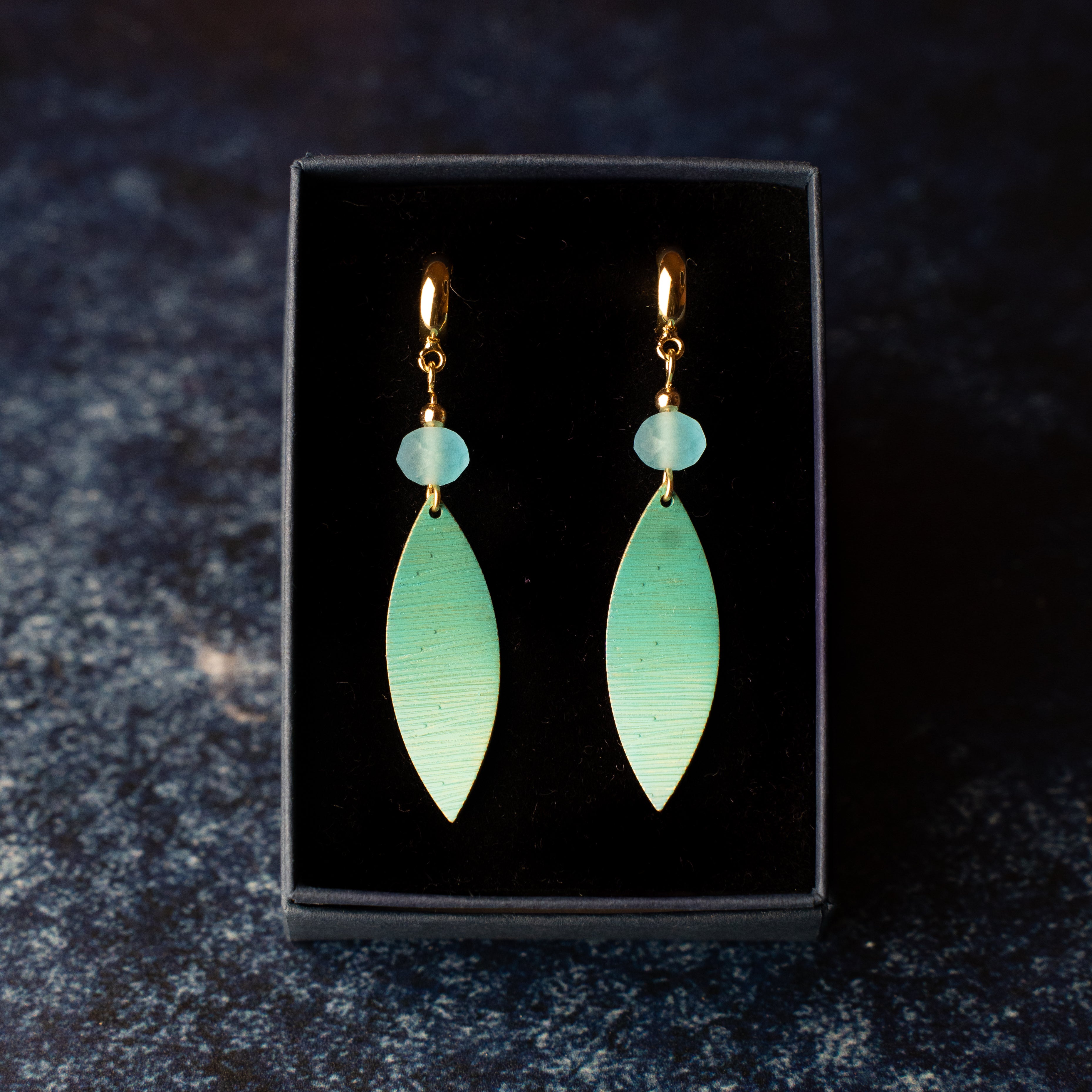 Brass and Glass Leaf Drop Earrings (More Colours)