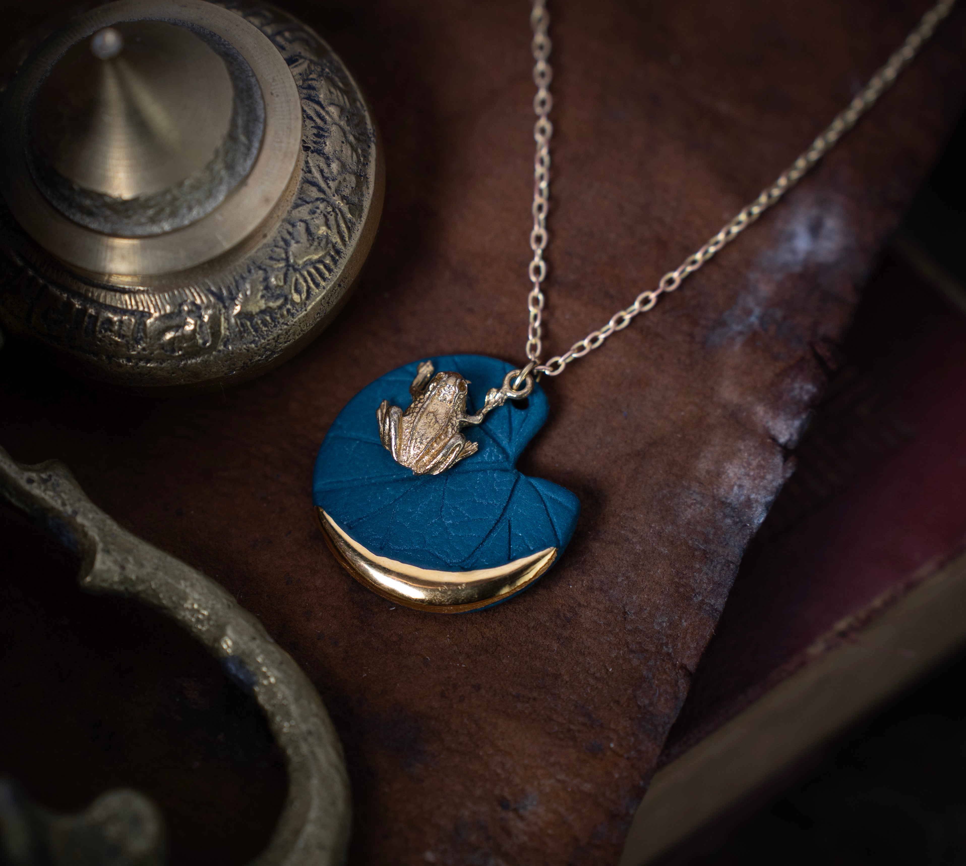 Frog Necklace in Matte Teal