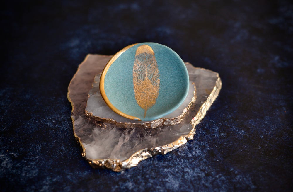 Mint Ring Dish with Gold Feather (Made to Order)