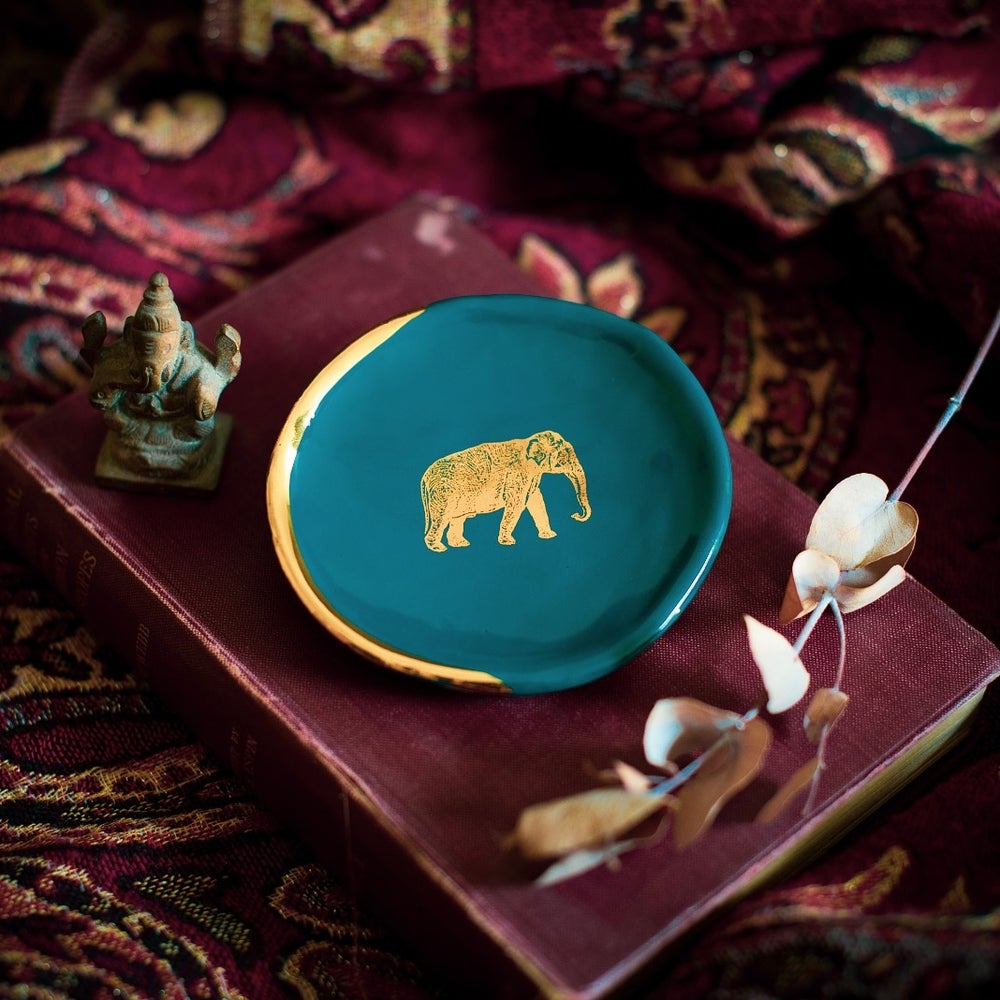 Ring Dish with Elephant (Teal)