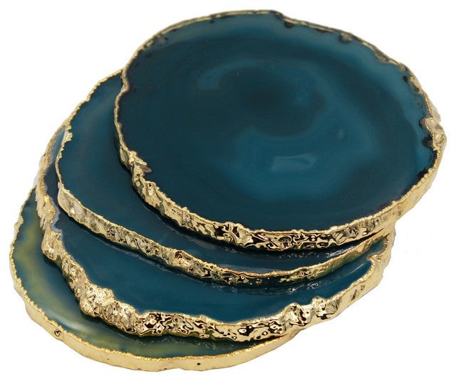 Agate and Gold Coasters - Teal Colour