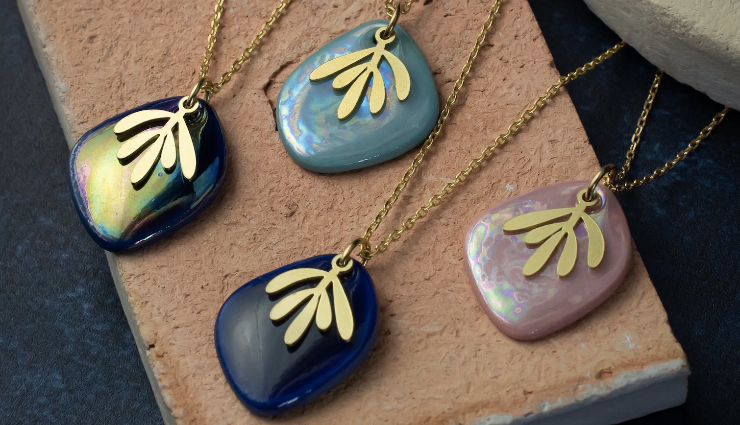 Porcelain and Gold Necklaces