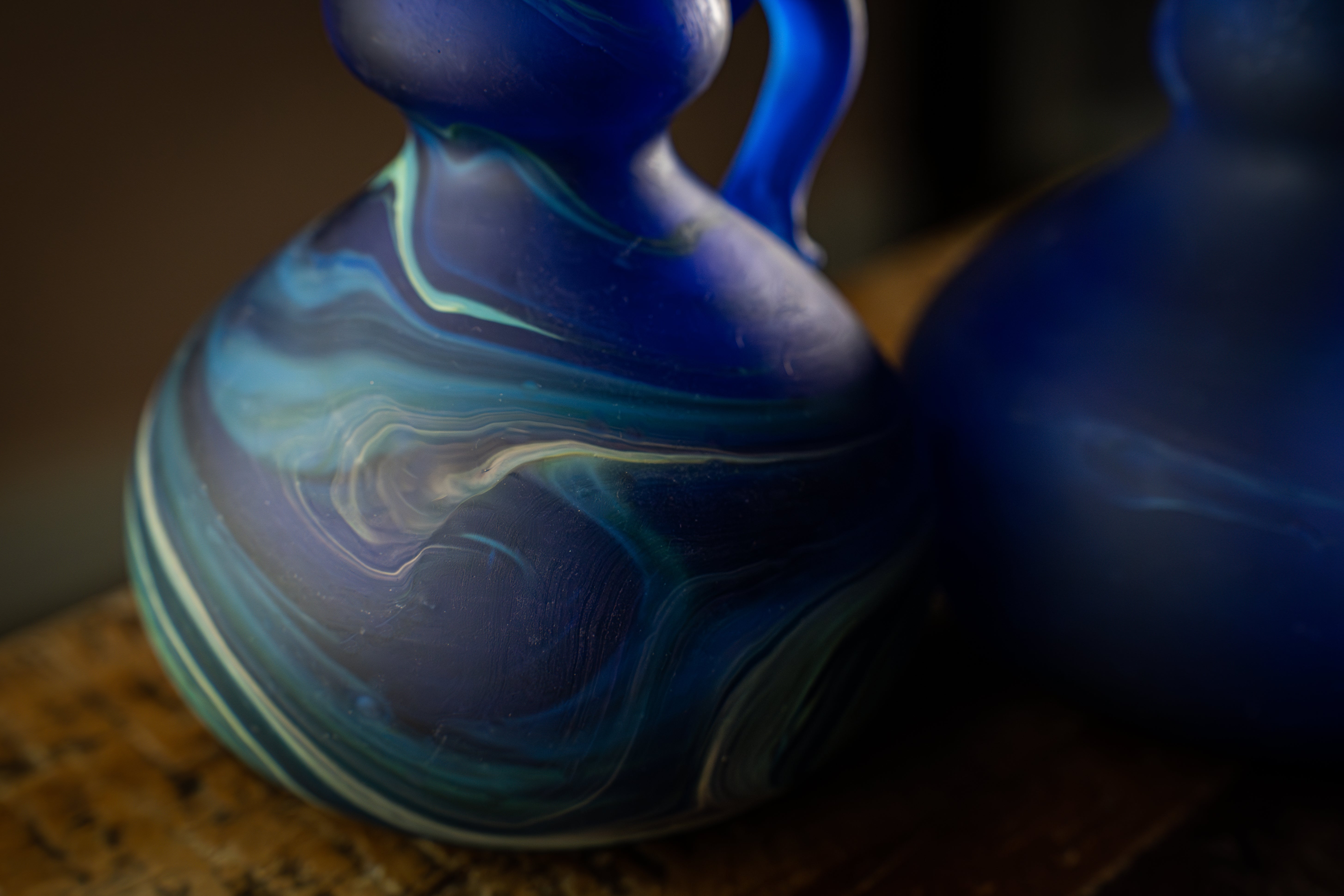 Handblown Hebron Phoenician Glass Mini Vase with handle - Cobalt Blue