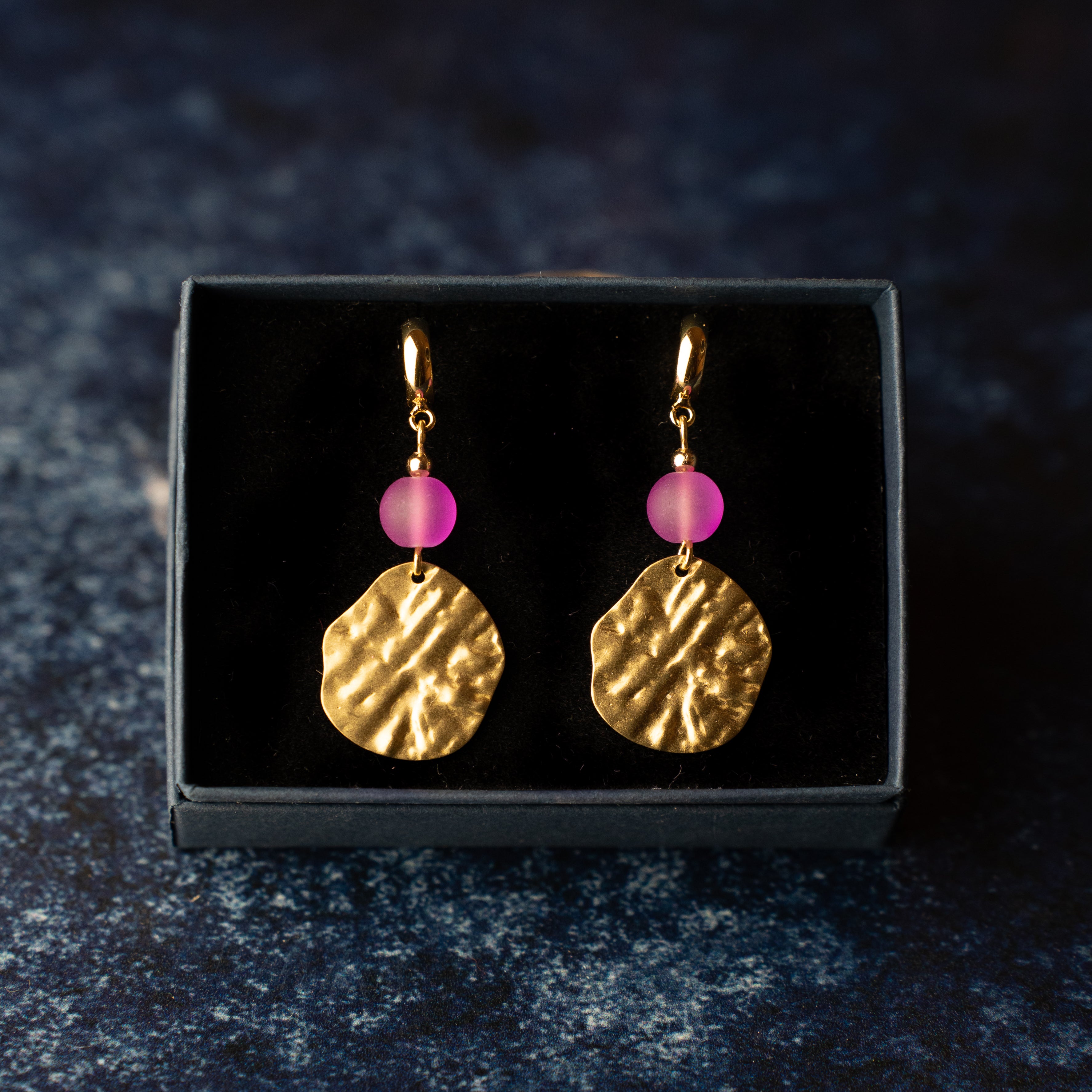 Triangle and Glass Bead Earrings