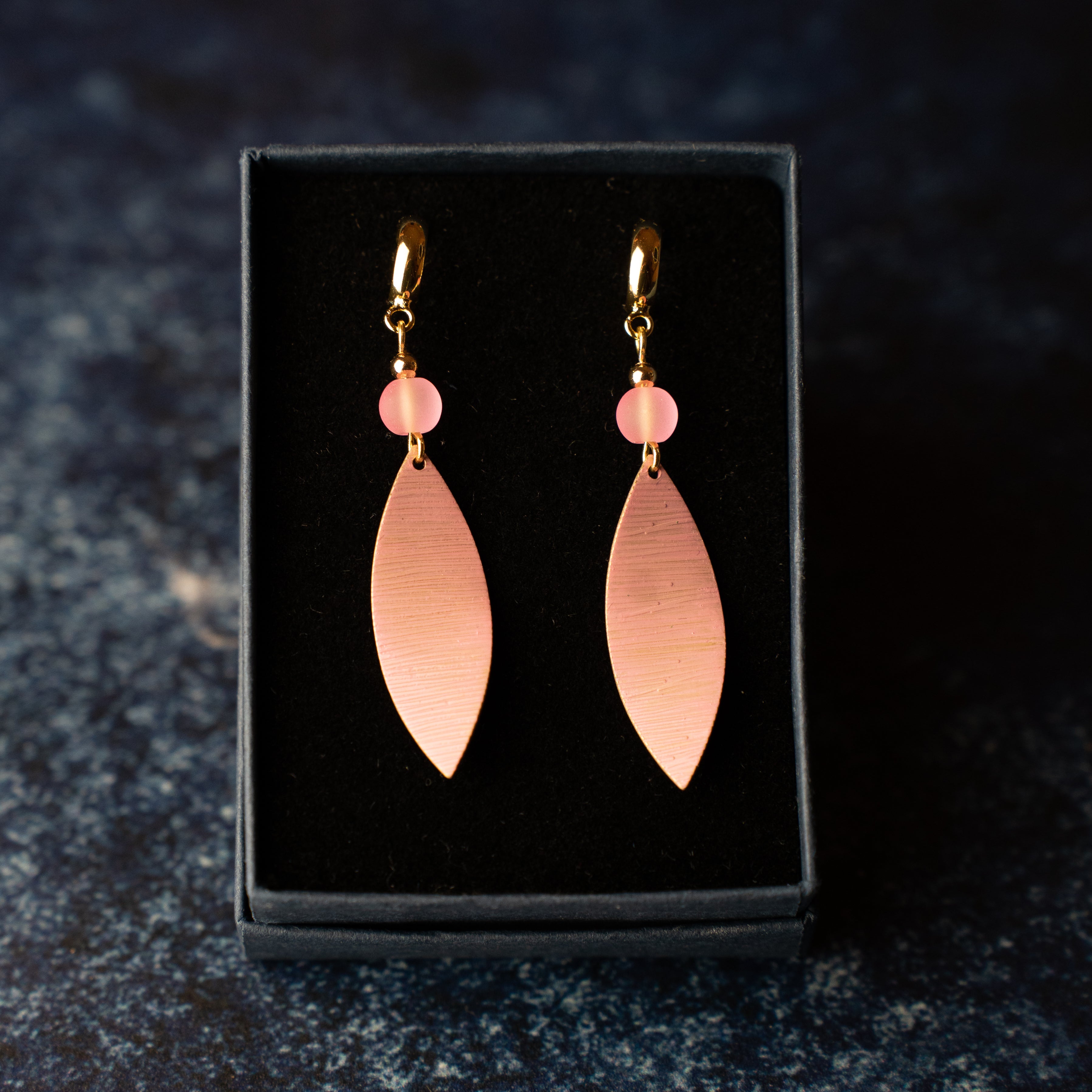 Brass and Glass Leaf Drop Earrings (More Colours)