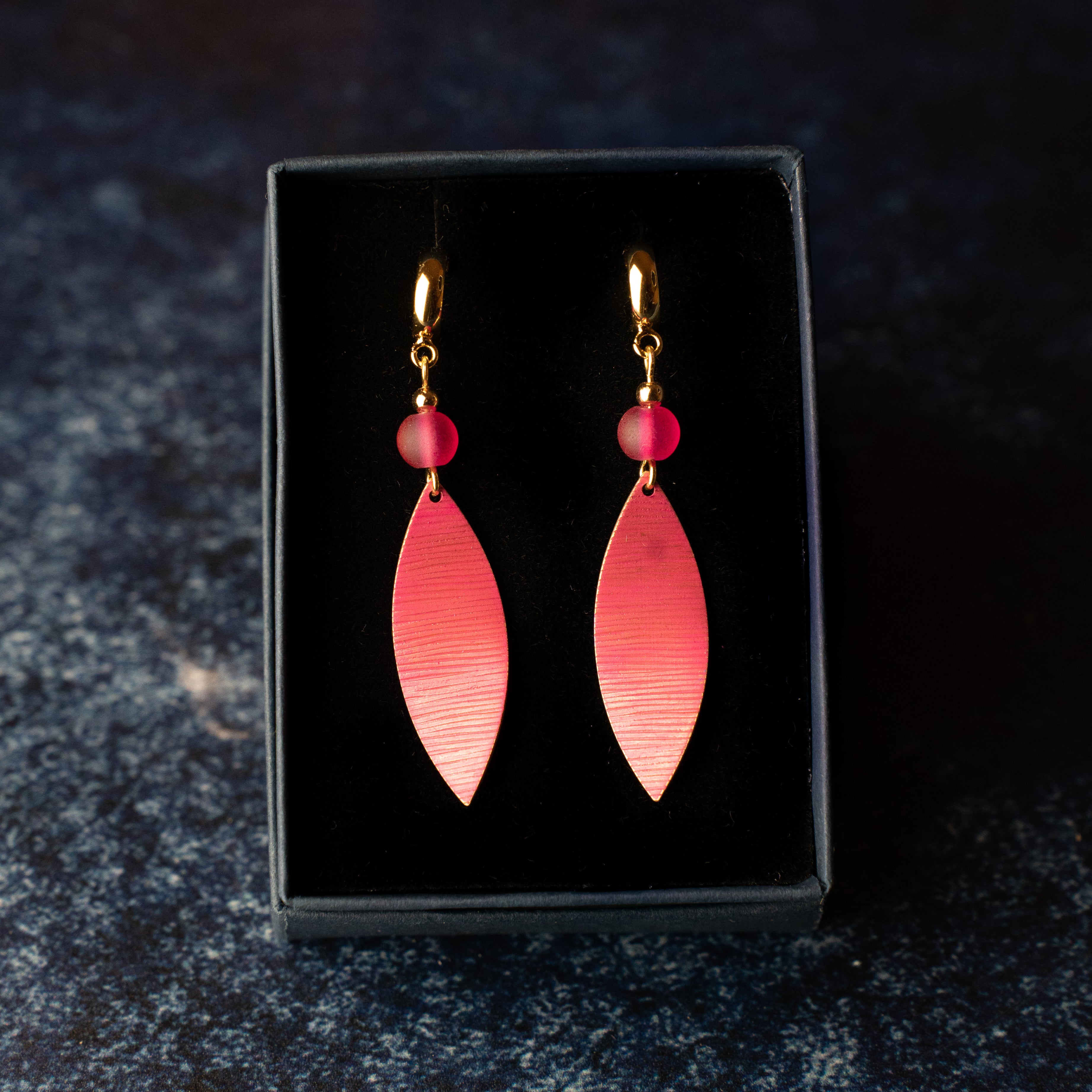 Brass and Glass Leaf Drop Earrings (More Colours)