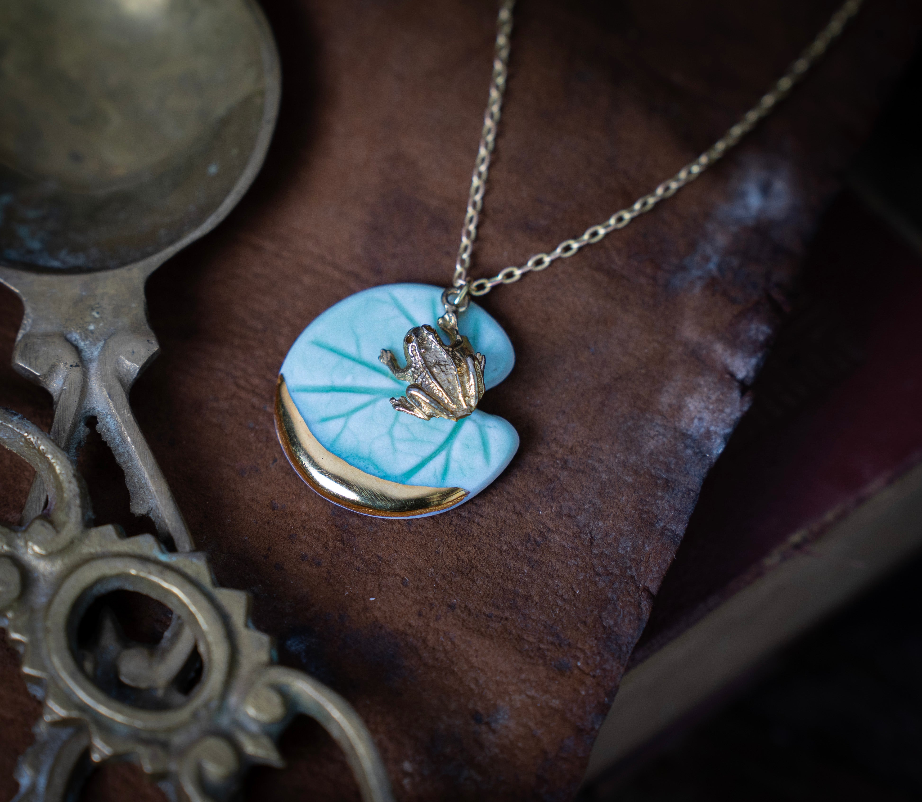 Frog Necklace in Glossy Jade