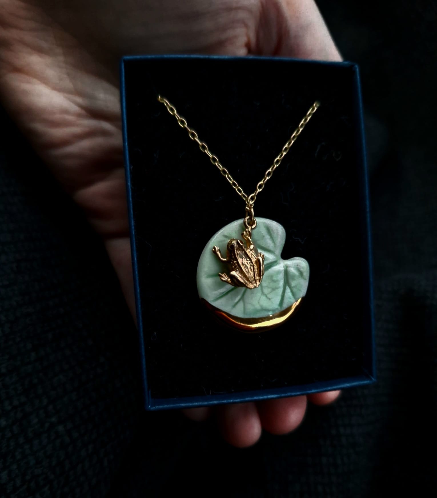 Frog Necklace in Glossy Jade