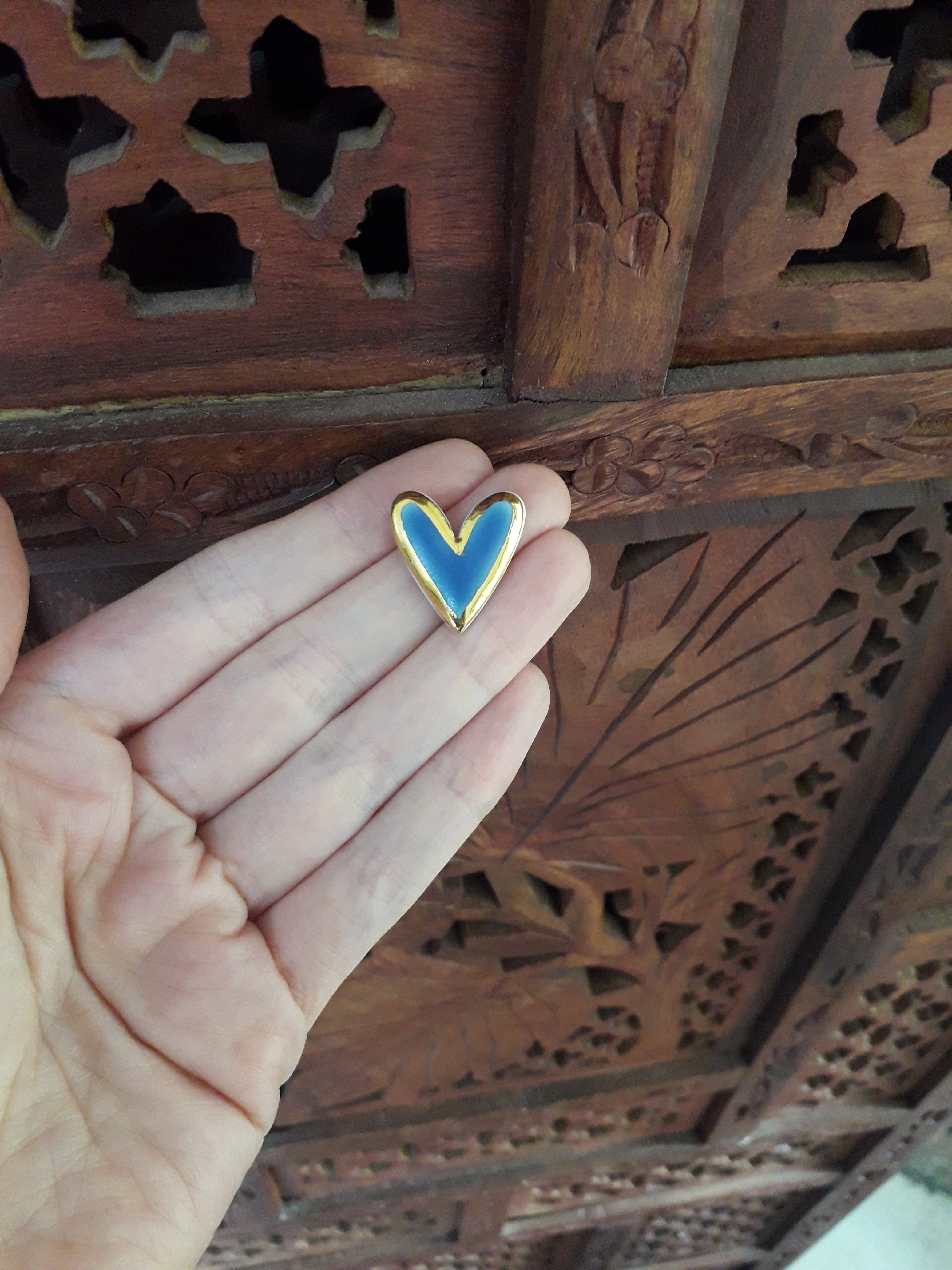 'Something Blue' - Wedgewood Blue and Gold Heart Necklace