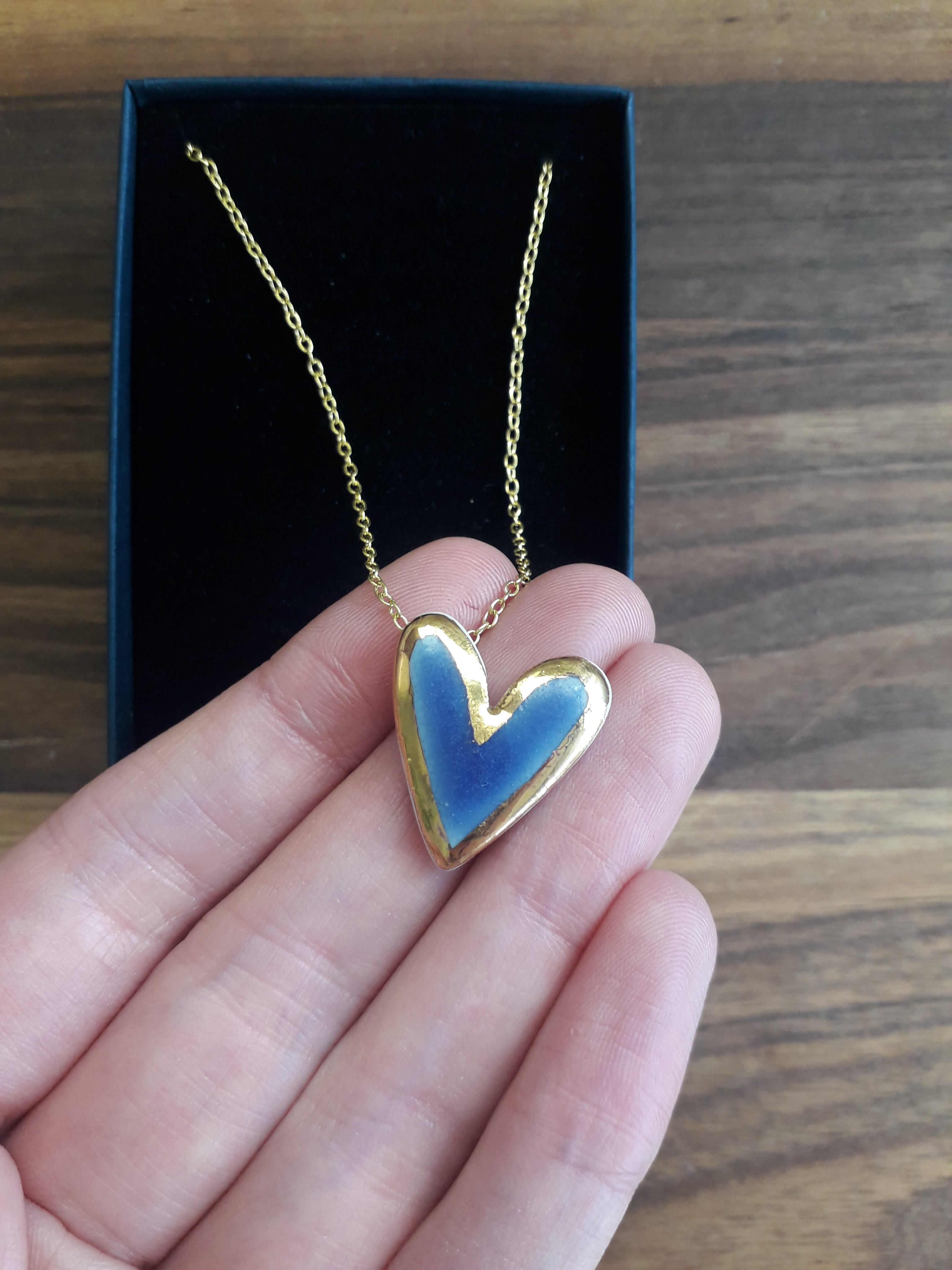 'Something Blue' - Wedgewood Blue and Gold Heart Necklace
