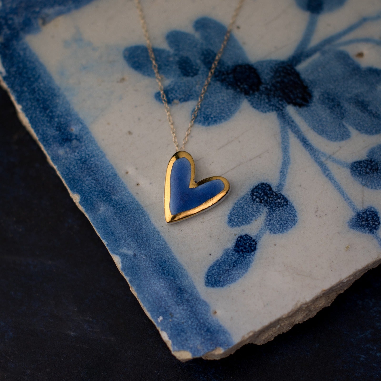 'Something Blue' - Wedgewood Blue and Gold Heart Necklace