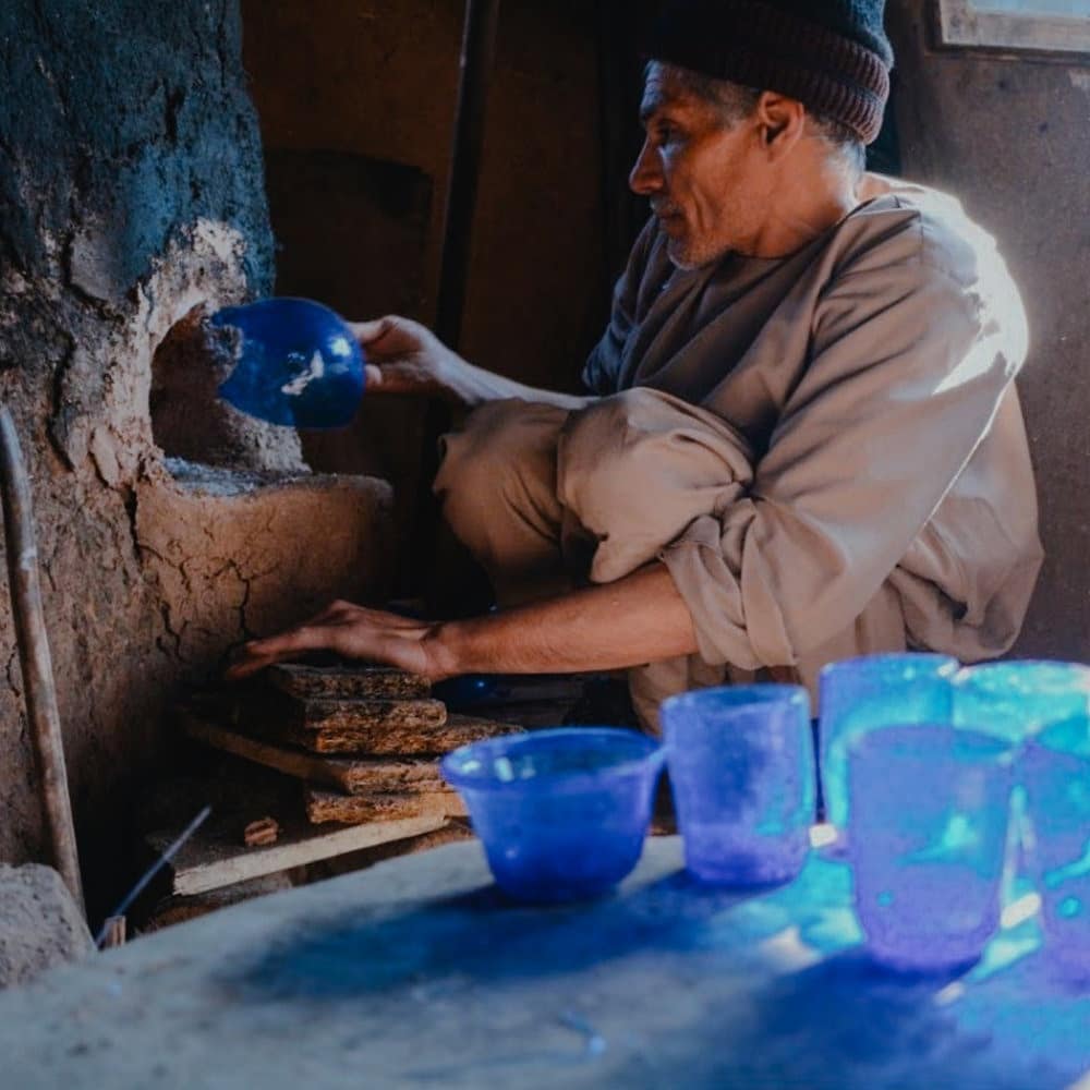 Pair of Handblown Glassware from Herat in Dark Blue