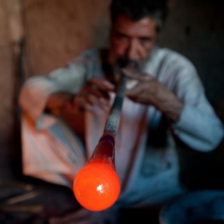 Pair of Handblown Glassware from Herat in Dark Blue