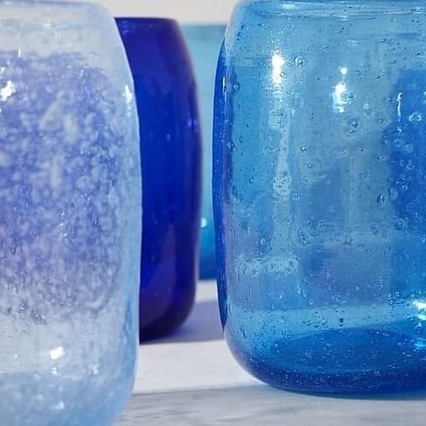 Pair of Handblown Glassware from Herat in Dark Blue